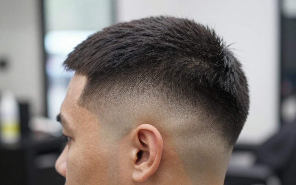 Close-up of a nape showing the taper vs fade difference where short hair blends into bare skin