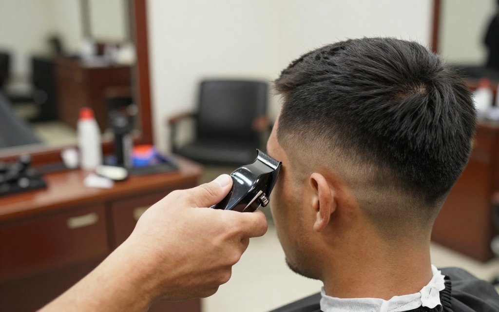 Barber refreshing a client's skin fade with clippers, showing why taper vs fade upkeep differs