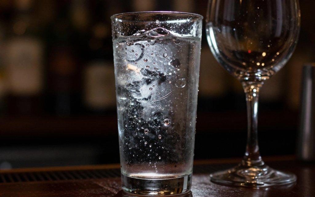 Glass of water next to an empty wine glass, a reminder of alcohol and dehydration on tirzepatide