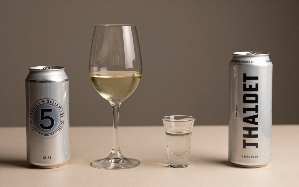 Beer, wine, spirits and seltzer in standard drink sizes, useful when reading semaglutide and alcohol research