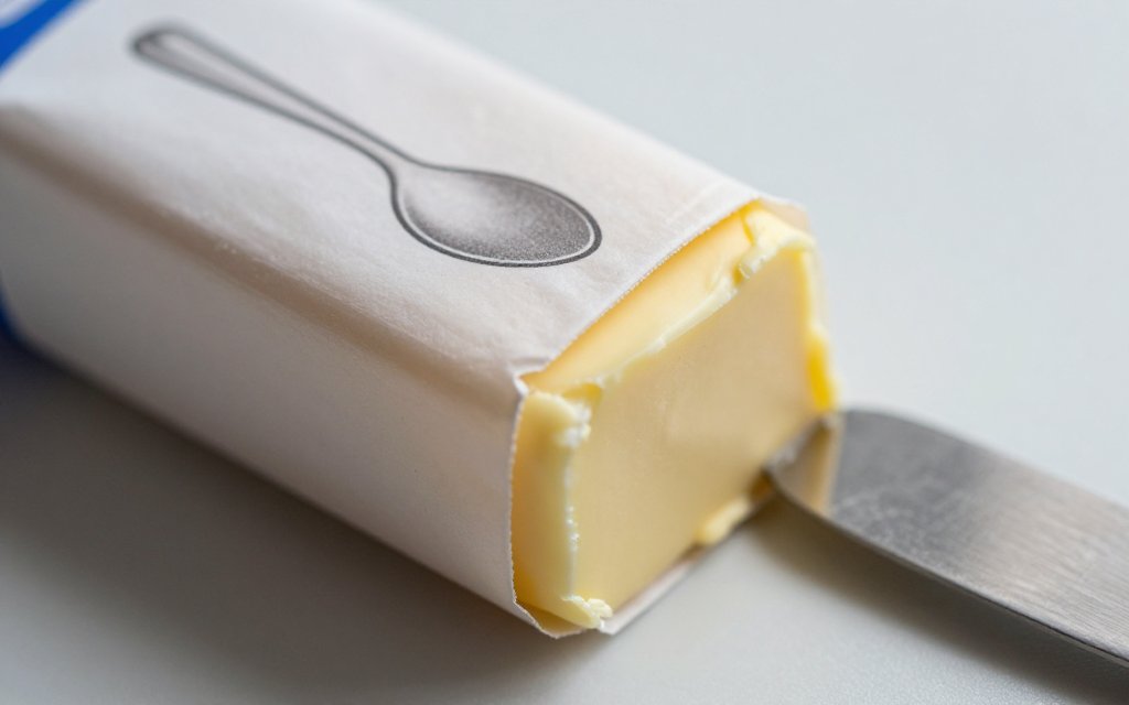 Close-up of tablespoon lines on a wrapper, showing how much is a stick of butter in tablespoons