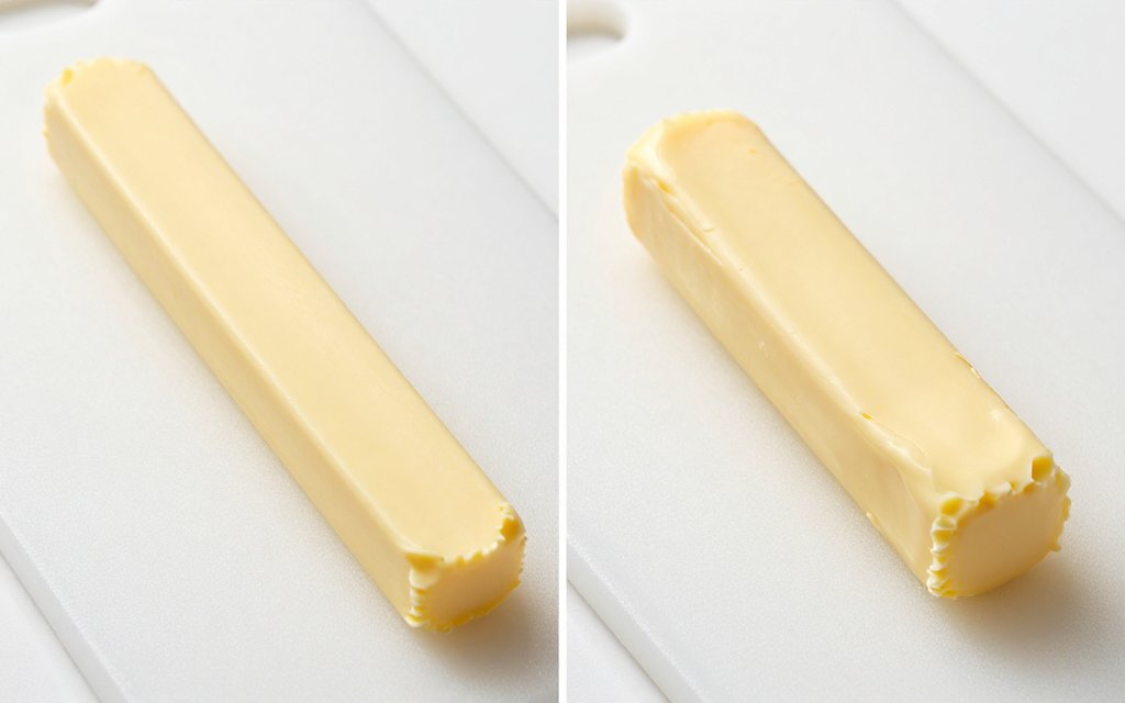 Long East Coast and stubby West Coast butter sticks side by side, each a stick of butter in grams of 113