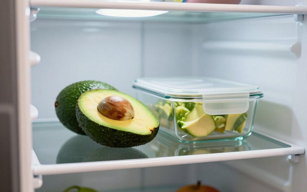 A wrapped avocado half saved in the fridge, cutting weekly calories in an avocado habit