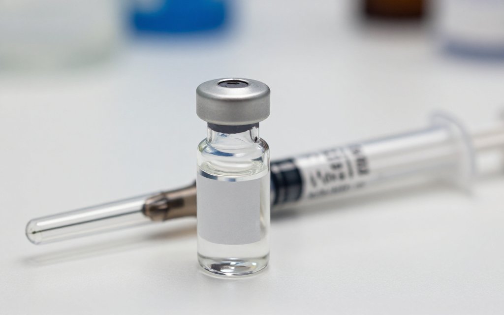 Close-up of an unlabeled vial and pen injector, illustrating the retatrutide dosage levels tested in trials