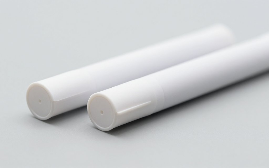 Macro view of two weekly injection pens side by side, comparing tirzepatide and pregnancy washout times with semaglutide