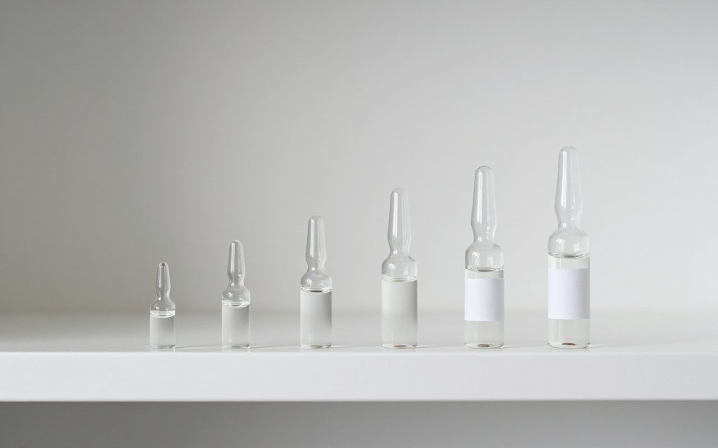 Six vials in a row representing dose steps, showing how backup weeks add up for tirzepatide and pregnancy planning